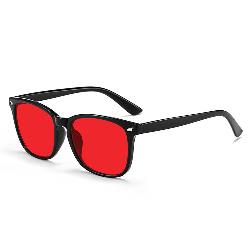 Red-Lens Evening Glasses, Black · Classic frame, Red lens
