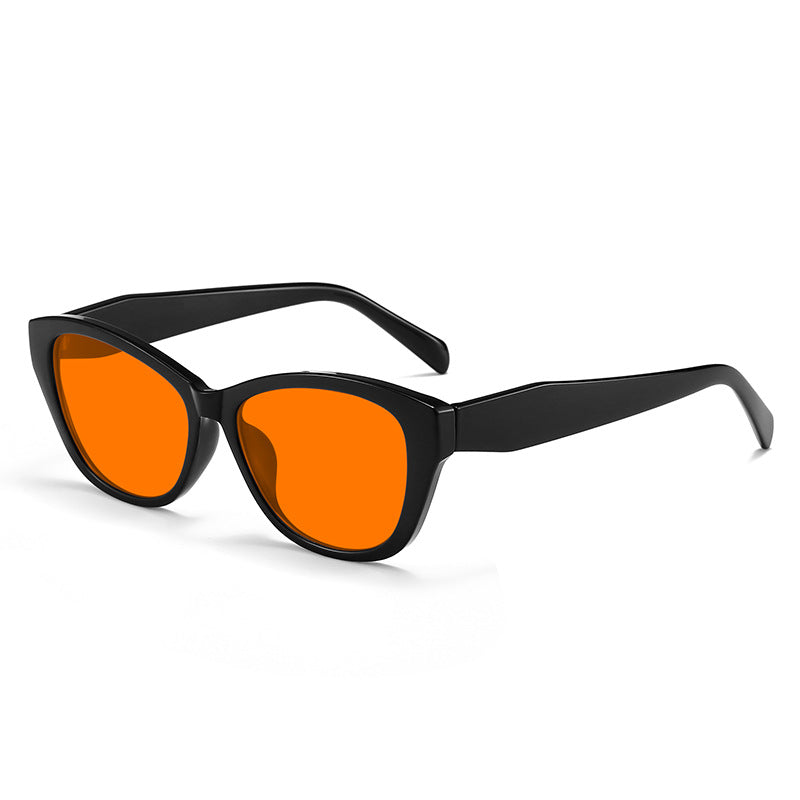 Red-Lens Evening Glasses, Black · Cat-eye frame, Orange lens