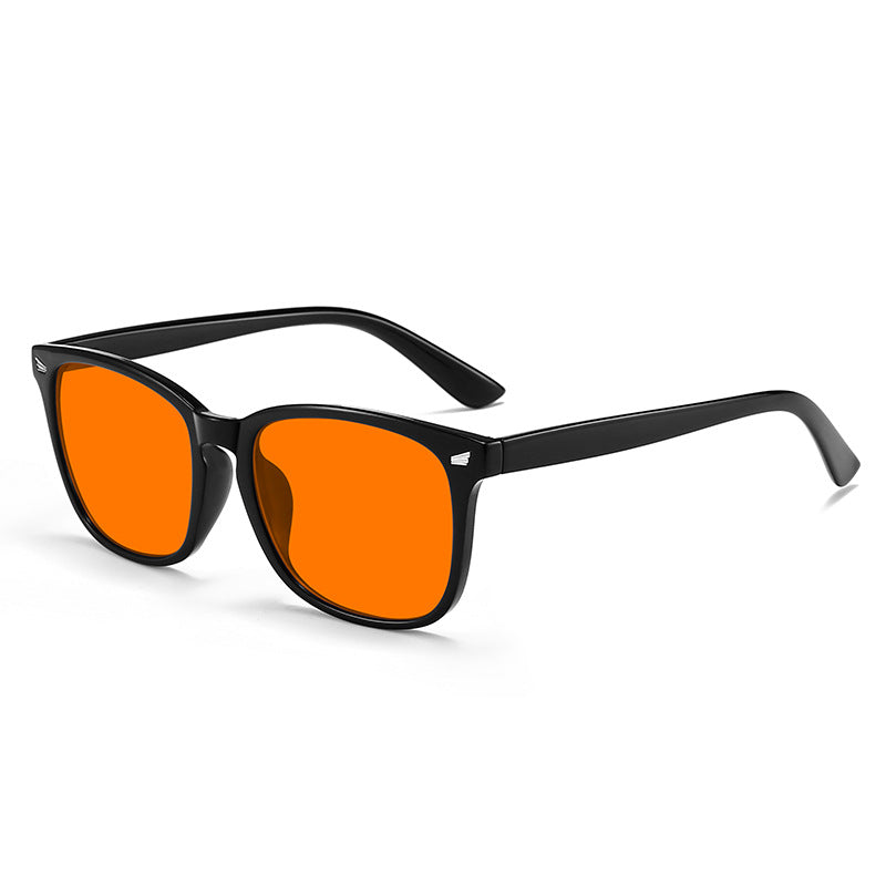 Red-Lens Evening Glasses, Black · Classic frame, Orange lens